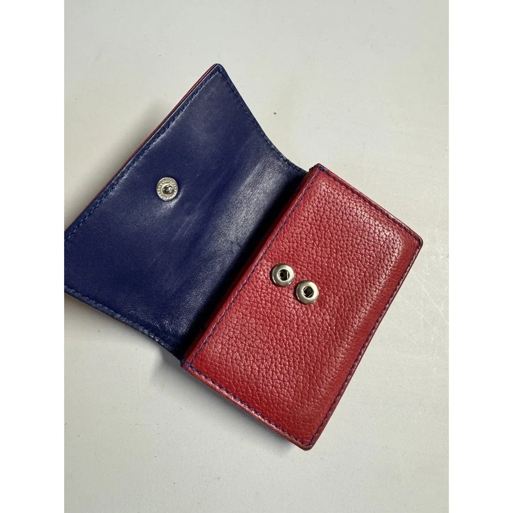 Vintage Coach Compact Wallet Red Leather Colorblock Blue Card Holder Coin Pouch